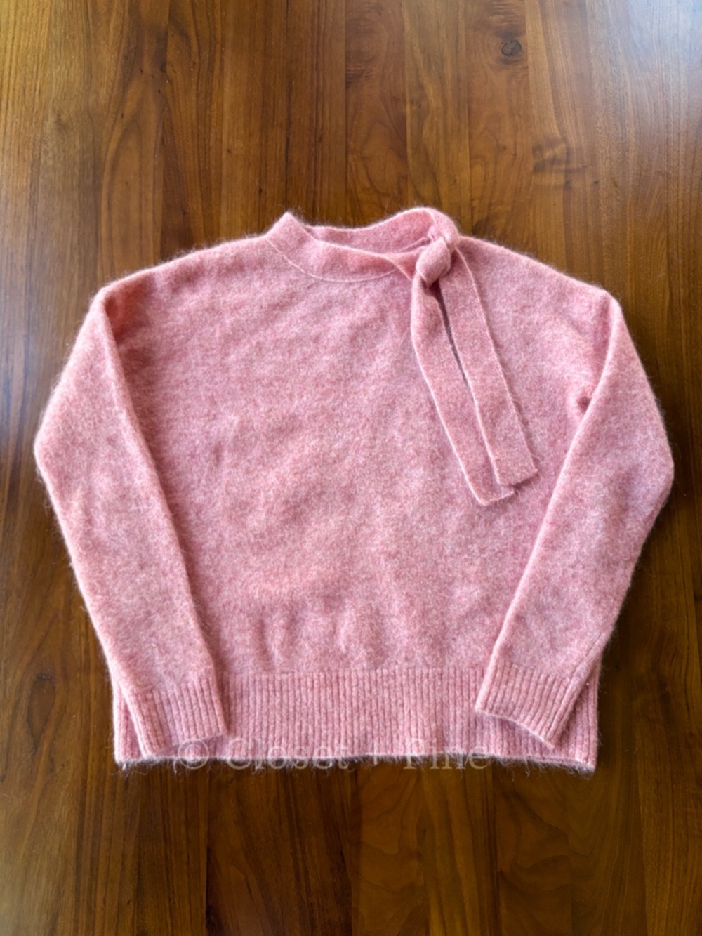 Sezane Zita Jumper Sweater Rosewood Pink Size Small Tie Neck Bow Detail - Picture 3 of 15